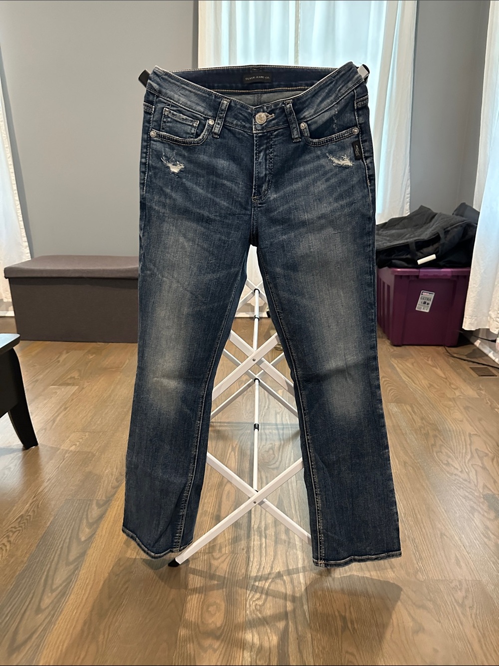 Silver Jeans Women's Elyse Slim Boot Cut Jeans - Dark Blue with Fading